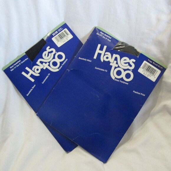 Hanes Too Hosiery Size E-F Sheer Pantyhose (2) Black Navy Style 117 VTG 1994 - Picture 2 of 11